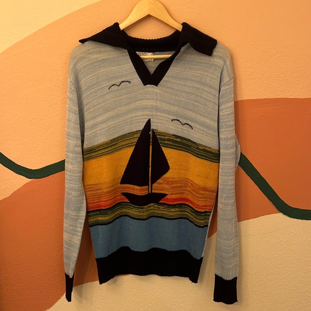Vintage Sailboat Long Sleeve Sweater